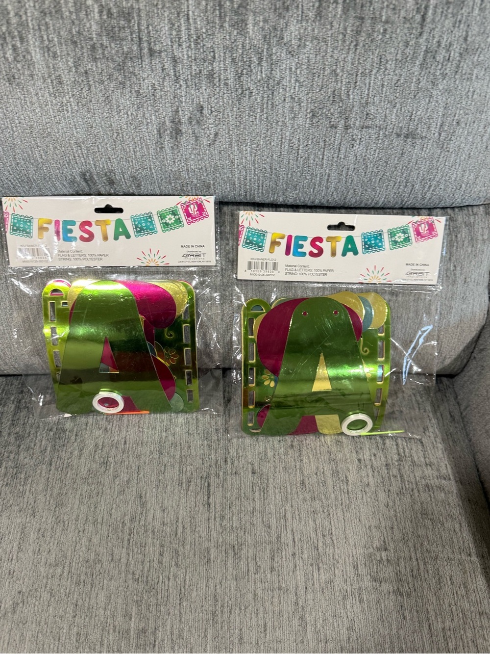 Fiesta Metallic Green and Pink Letter and flag Banner